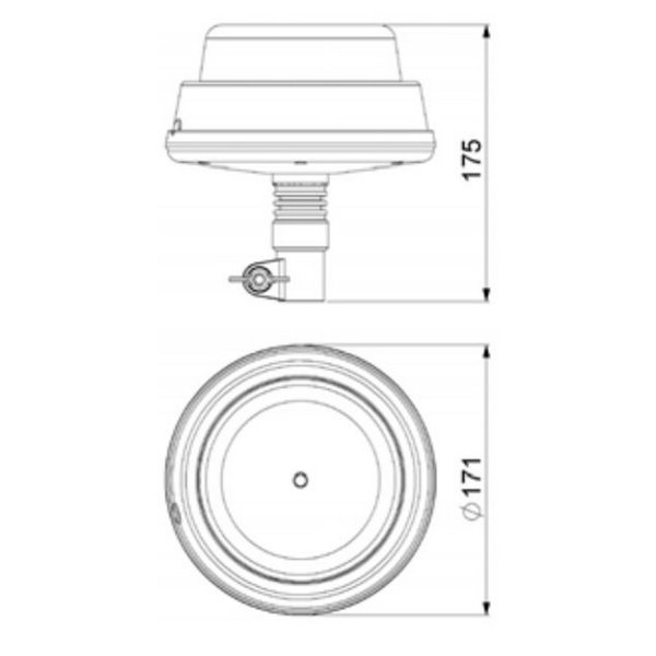 Rotativo LED LDO 2665/R modo R-rotación, montaje espiga, 12/24V ECE R10 EMC IP68