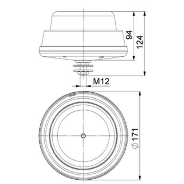Rotativo LED LDO 2666 R/F rotación + parpadeo, 12/24V tubo roscado 12/24V ECE R10 EMC IP68
