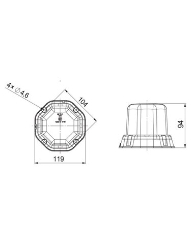 Rotativo LED LDO 2274 atornillable, 12/24V ECE R10 R65 TA1 EMC IP68