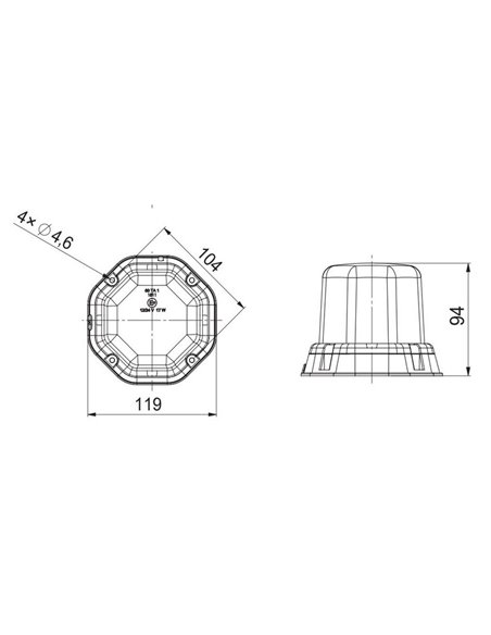 Rotativo LED LDO 2274 atornillable, 12/24V ECE R10 R65 TA1 EMC IP68