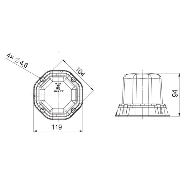 Rotativo LED LDO 2274 atornillable, 12/24V ECE R10 R65 TA1 EMC IP68