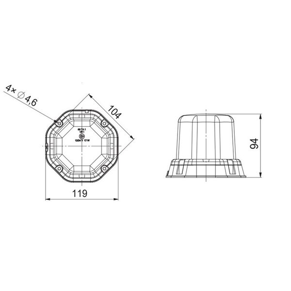 Rotativo LED LDO 2277 atornillable, con mando a distancia 12/24V ECE R10 R65 TA1 EMC IP68