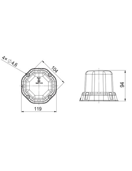 Rotativo LED LDO 2275 con imán y cable espiral, enchufe mechero 12/24V ECE R10 R65 TA1 EMC IP68