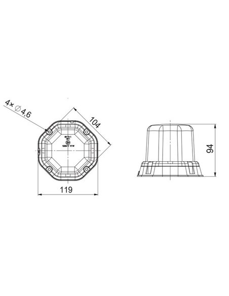 Rotativo LED LDO 2278 mando a distancia, imán, cable espiral, enchufe mechero 12/24V ECE R10 R65 TA1 EMC IP68