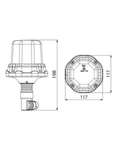 Rotativo LED LDO 2276 montaje en vástago DIN 12/24V ECE R10 R65 TA1 EMC IP68 2