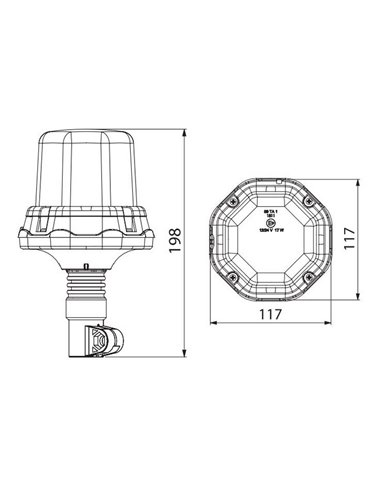 Rotativo LED LDO 2276 montaje en vástago DIN 12/24V ECE R10 R65 TA1 EMC IP68