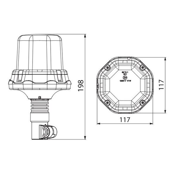 Luz LED giratória LDO 2276, montagem em haste DIN, 12/24V, ECE R10 R65 TA1 EMC IP68
