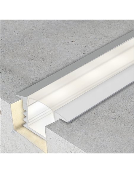 Profilé encastré en aluminium de 2 m pour plaque de plâtre, avec diffuseur et accessoires pour ruban LED