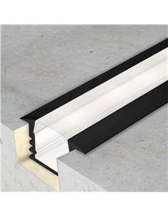Profilé encastré noir de 2 m pour plaque de plâtre avec diffuseur et accessoires pour ruban LED