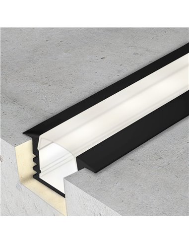 Perfil empotrable pladur negro 2m con difusor y accesorios para tira LED