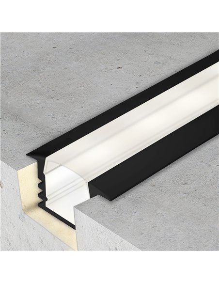 Perfil empotrable pladur negro 2m con difusor y accesorios para tira LED