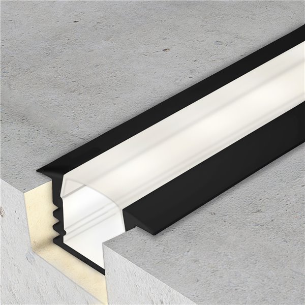 Perfil empotrable pladur negro 2m con difusor y accesorios para tira LED