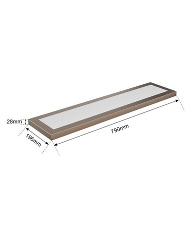 Painel linear de LED retangular para cozinha, prata galvanizada, 790 mm de comprimento, 30 W/45 W/60 W - 3000 K/4000 K/5700 K