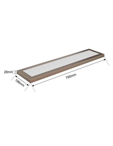 Panel lineal LED rectangular para cocina plata galvanizada, 790mm largo, 30W/45W/60W - 3000K/4000K/5700K