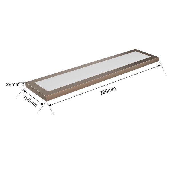 Painel linear de LED retangular para cozinha, prata galvanizada, 790 mm de comprimento, 30 W/45 W/60 W - 3000 K/4000 K/5700 K