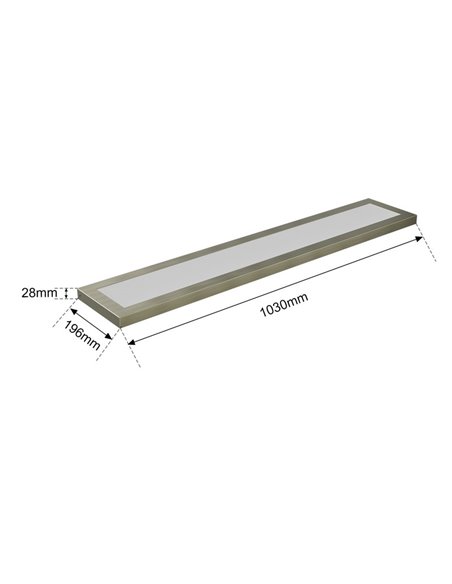 Painel LED linear de montagem em superfície, galvanizado prateado, 1030 mm de comprimento, 40 W/55 W/80 W - 3000 K/4000 K/5700 K