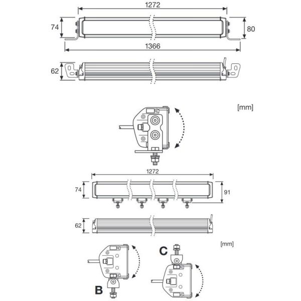 Medidas Barra LED de 128Cm Homologada VX1250-CB DR SM LEDDL127-CB DR SM 2 X ECE R149 (2 X 20 Puntos de luz)