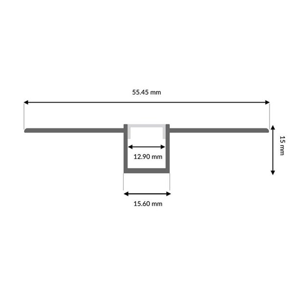 Perfil de aluminio MUF 2 metros empotrable para luz integrada con tira LED 12 mm
