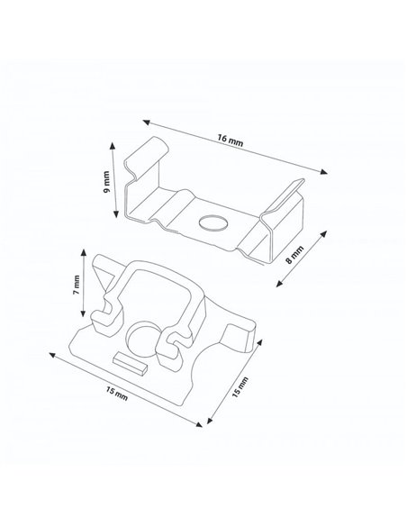 Pack 2 tapones y 2 grapas de fijación para perfil LM3739, tira LED