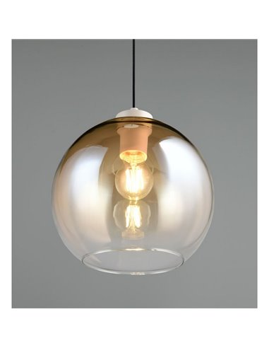 Suspension LIORA avec abat-jour en verre fumé, ampoule non incluse (1 x E27 max. 15 W, IP20, couleur ambre).