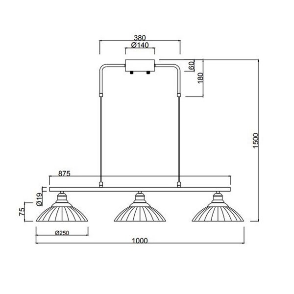 Plafonnier ELUNA avec 3 abat-jour en verre, ampoule non incluse. 3 x E27, 60 W max., IP20, bronze.