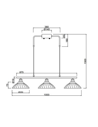 Luminária de teto ELUNA com 3 cúpulas de vidro, lâmpada não inclusa. 3 soquetes E27, máx. 60W, IP20, âmbar/preto.