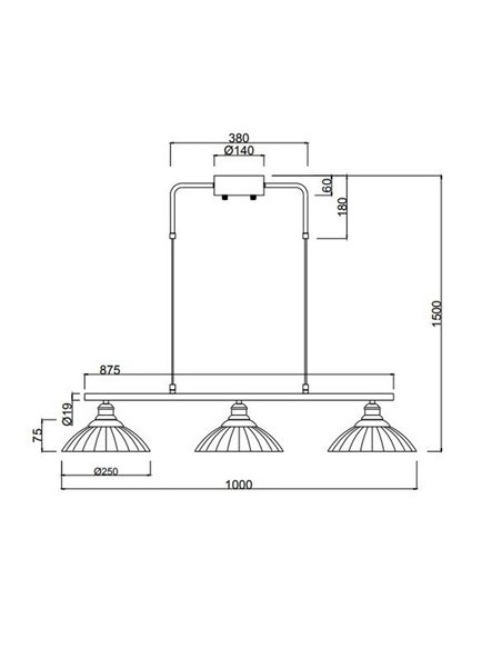Luminária de teto ELUNA com 3 cúpulas de vidro, lâmpada não inclusa. 3 soquetes E27, máx. 60W, IP20, âmbar/preto.