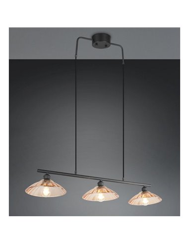 Luminária de teto ELUNA com 3 cúpulas de vidro, lâmpada não inclusa. 3 soquetes E27, máx. 60W, IP20, âmbar/preto.