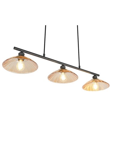 Lámpara de techo ELUNA con 3 pantallas de vidrio, bombilla excl. 3x E27 max. 60W IP20 Ámbar/negro
