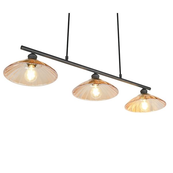 Luminária de teto ELUNA com 3 cúpulas de vidro, lâmpada não inclusa. 3 soquetes E27, máx. 60W, IP20, âmbar/preto.