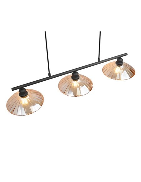 Lámpara de techo ELUNA con 3 pantallas de vidrio, bombilla excl. 3x E27 max. 60W IP20 Ámbar/negro