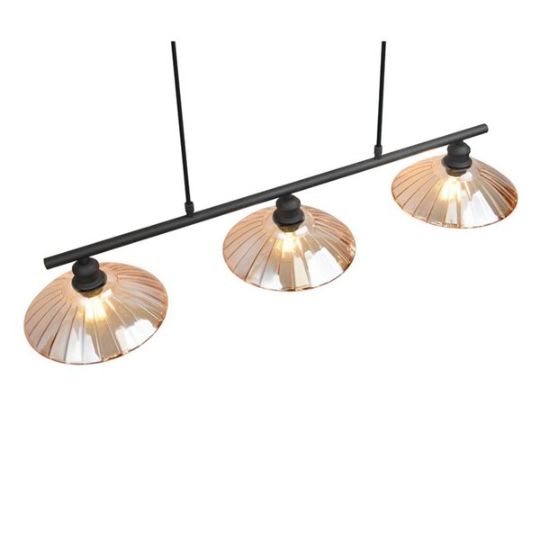 Plafonnier ELUNA avec 3 abat-jour en verre, ampoule non incluse. 3 x E27 max. 60 W IP20 Ambre/noir