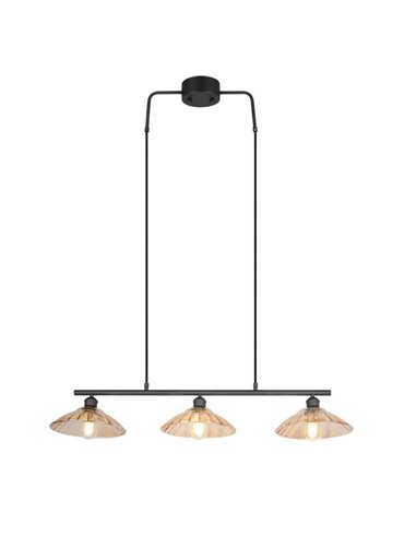 Luminária de teto ELUNA com 3 cúpulas de vidro, lâmpada não inclusa. 3 soquetes E27, máx. 60W, IP20, âmbar/preto.