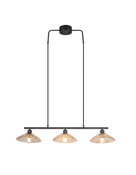 Plafonnier ELUNA avec 3 abat-jour en verre, ampoule non incluse. 3 x E27 max. 60 W IP20 Ambre/noir