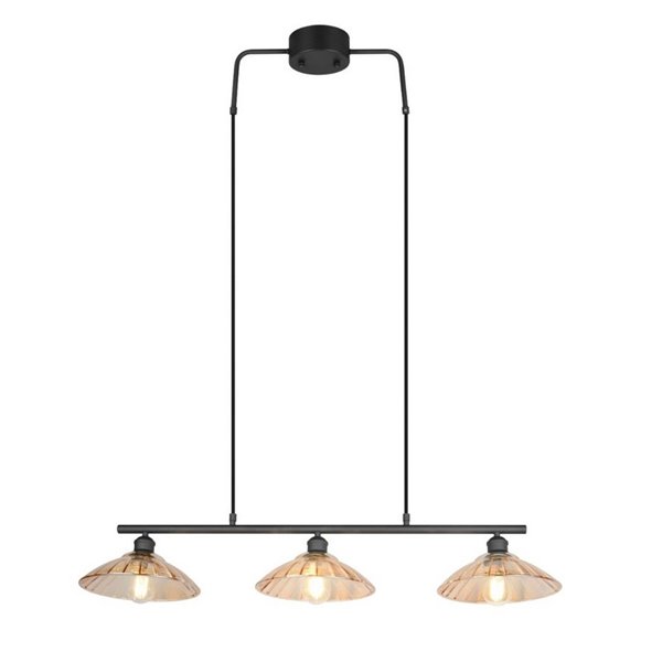 Lámpara de techo ELUNA con 3 pantallas de vidrio, bombilla excl. 3x E27 max. 60W IP20 Ámbar/negro