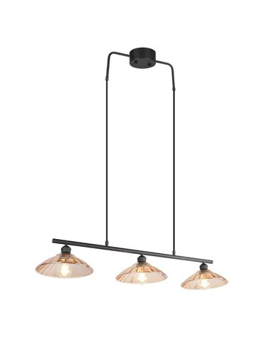 Plafonnier ELUNA avec 3 abat-jour en verre, ampoule non incluse. 3 x E27 max. 60 W IP20 Ambre/noir