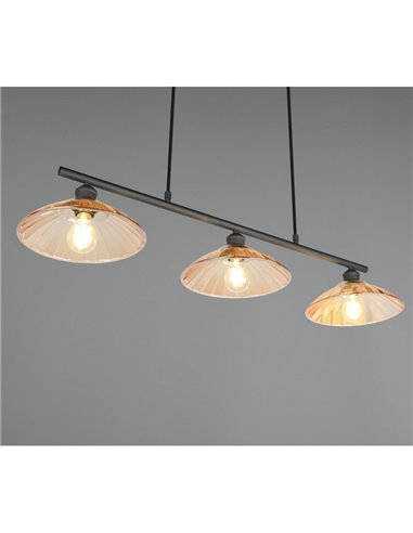 Luminária de teto ELUNA com 3 cúpulas de vidro, lâmpada não inclusa. 3 soquetes E27, máx. 60W, IP20, âmbar/preto.