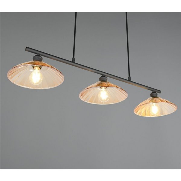 Luminária de teto ELUNA com 3 cúpulas de vidro, lâmpada não inclusa. 3 soquetes E27, máx. 60W, IP20, âmbar/preto.