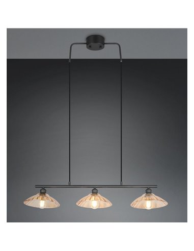 Luminária de teto ELUNA com 3 cúpulas de vidro, lâmpada não inclusa. 3 soquetes E27, máx. 60W, IP20, âmbar/preto.