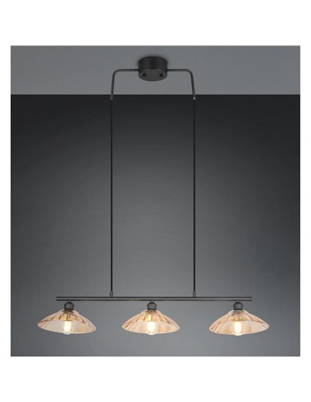 Lámpara de techo ELUNA con 3 pantallas de vidrio, bombilla excl. 3x E27 max. 60W IP20 Ámbar/negro