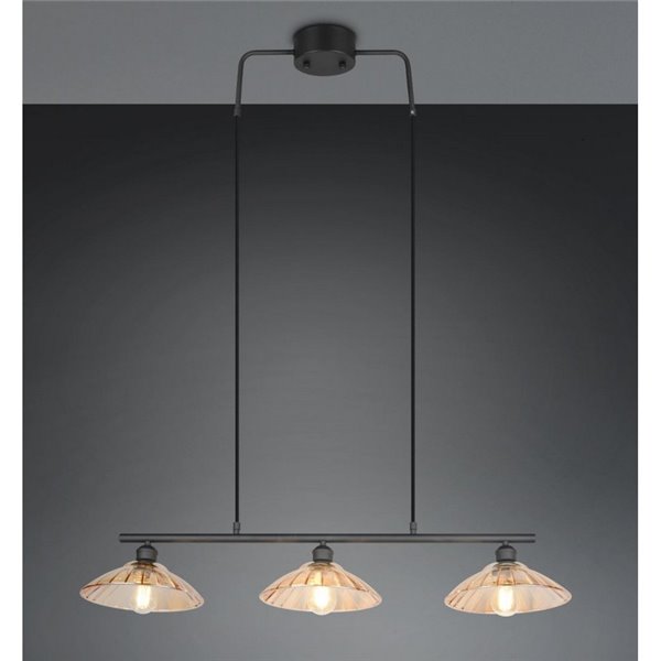 Luminária de teto ELUNA com 3 cúpulas de vidro, lâmpada não inclusa. 3 soquetes E27, máx. 60W, IP20, âmbar/preto.