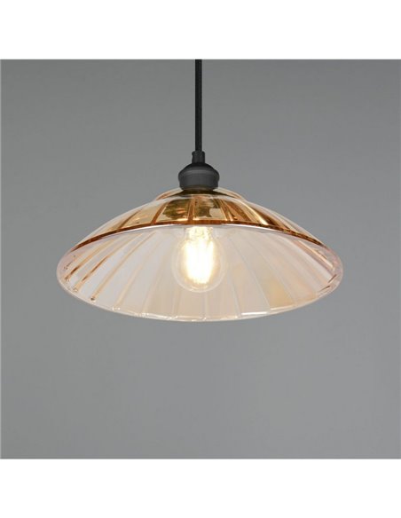 Luminária pendente ELUNA com cúpula de vidro, lâmpada não incluída. 1x E27 máx. 60W IP20 Âmbar/preto