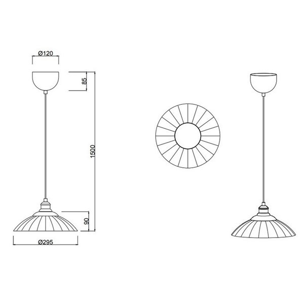 Luminária pendente ELUNA com cúpula de vidro, lâmpada não incluída (1 x E27 máx. 60W), IP20, bronze.