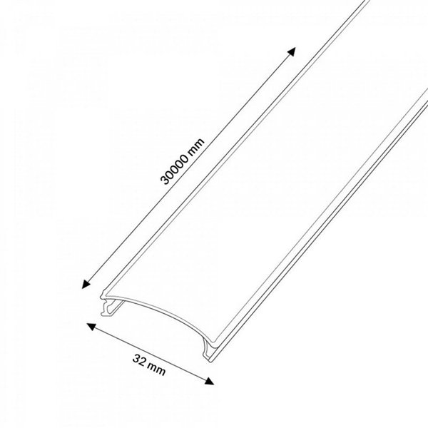 Difusor opalino microprismático em rolo largo para perfil de LED de 32 mm, 30 metros, UGR 19
