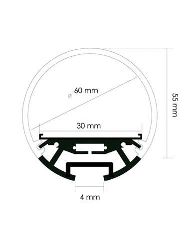 Perfil de aluminio DYLAN XL para tira LED 2 metros y difusor en redondo