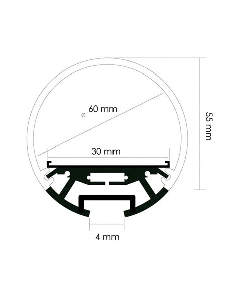 Perfil de aluminio DYLAN XL para tira LED 2 metros y difusor en redondo