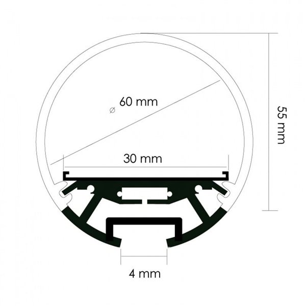 Perfil de aluminio DYLAN XL para tira LED 2 metros y difusor en redondo
