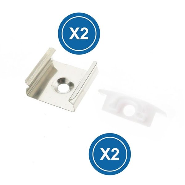 Pack 2 tapones + 2 grapas para perfil LM3704 (remate y fijación)