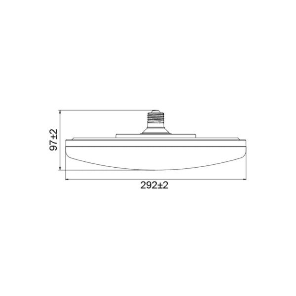 Lâmpada LED E27 com difusor amplo Ø292mm, 30W equivalente a 250W, 2800lm, 100º CCT. Medidas.