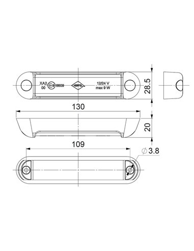 Luz de advertencia LED LDO 2780 12/24V dia/noche XA2, modo F-flash R10 EMC Ámbar